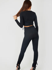 Double Ruched Crop Top & Trouser Ribbed Co-ord