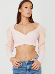 Wrap Front Knitted Ribbed Crop Top