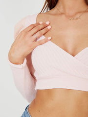 Wrap Front Knitted Ribbed Crop Top
