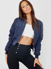 Pull-Ring Zip-Up Bomber Jacket