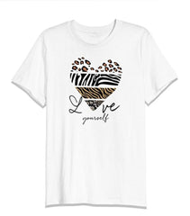 Love Yourself Multi Print Heart Graphic T-Shirt