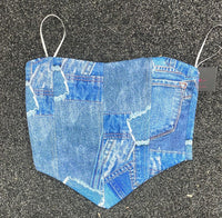 Denim Patchwork Bandeau Crop Top - Denim