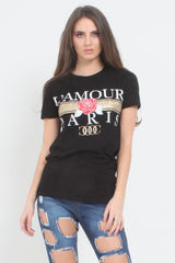 L'Amour Paris Slogan Printed T Shirt