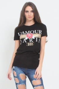 L'Amour Paris Slogan Printed T Shirt - Red
