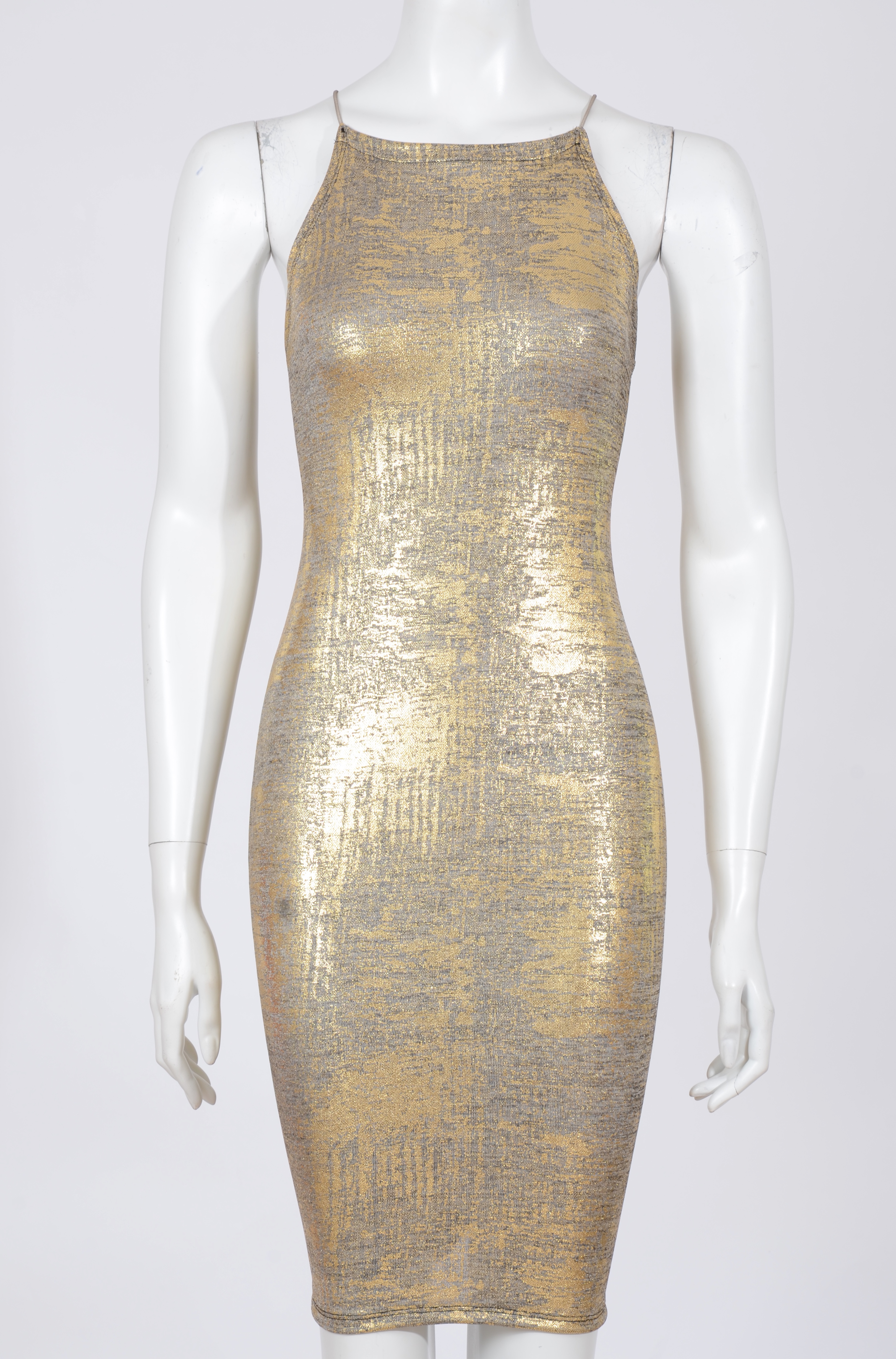 Womens Wholesale Gold Foil Print Rat Tail Bodycon Dress | Stylewise Direct